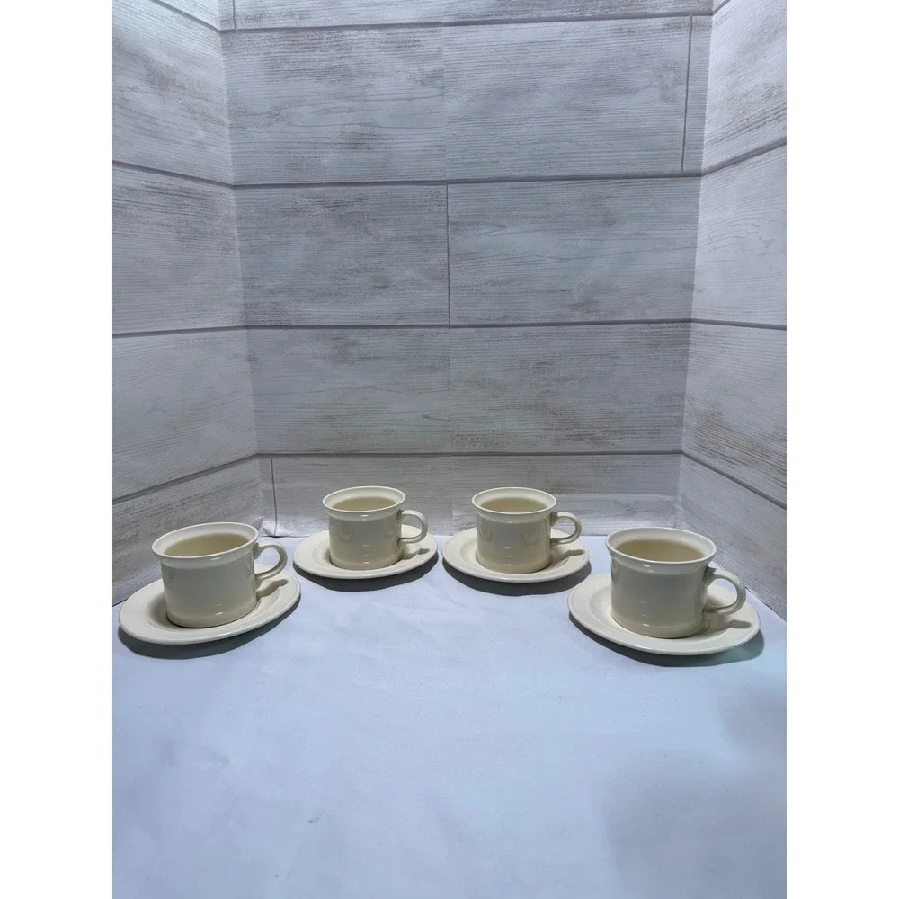 Homer Laughlin Ivory Ceramic Cup and Saucer‎ Set of 4 Vintage USA Creamware